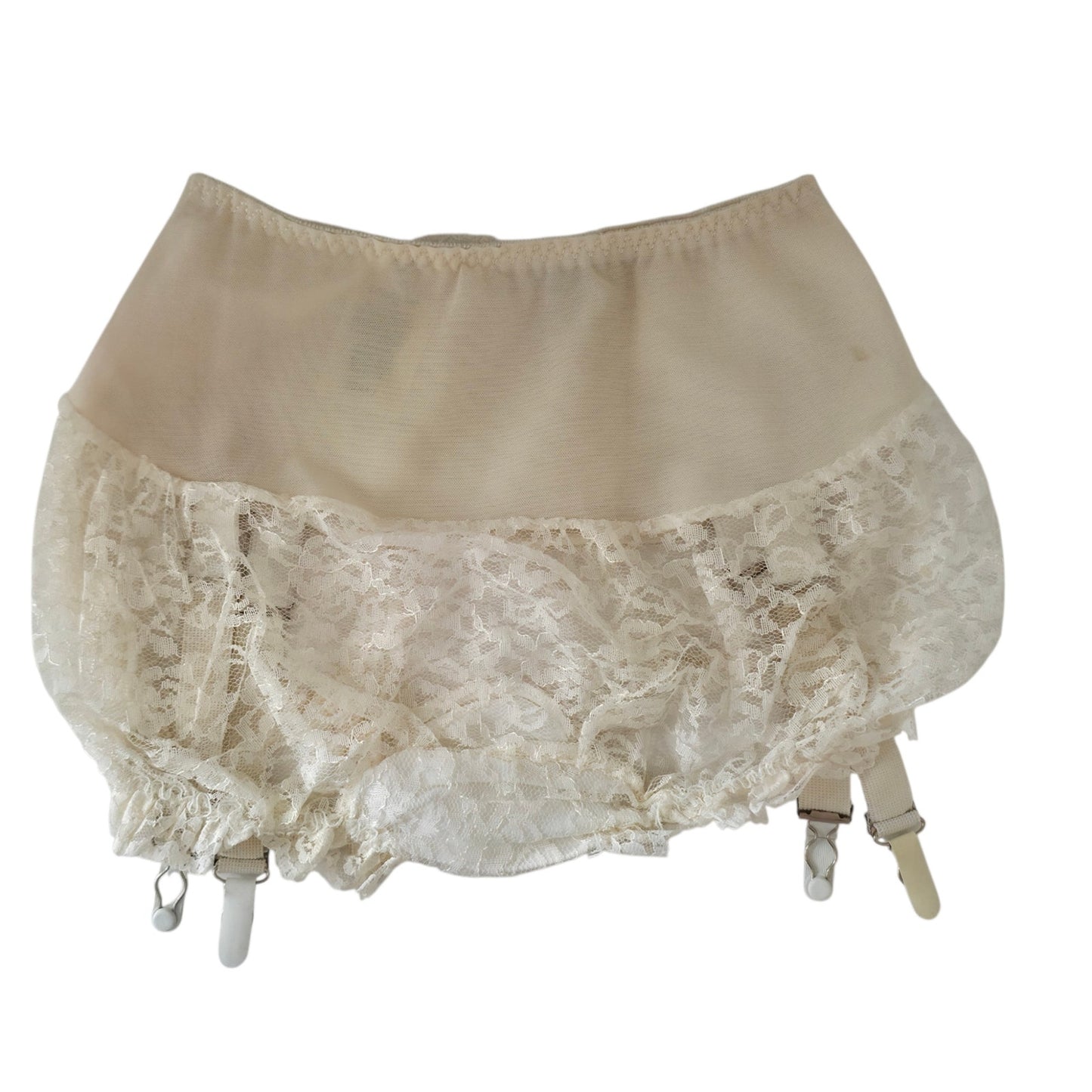 VINTAGE *PRISTINE* 1950's Women's Cream w/Lace Girdle Garter Size L