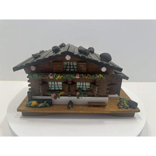 VINTAGE 1950's Swiss Chalet Wooden Music Box "Raindrops Keep Falling On My Head"