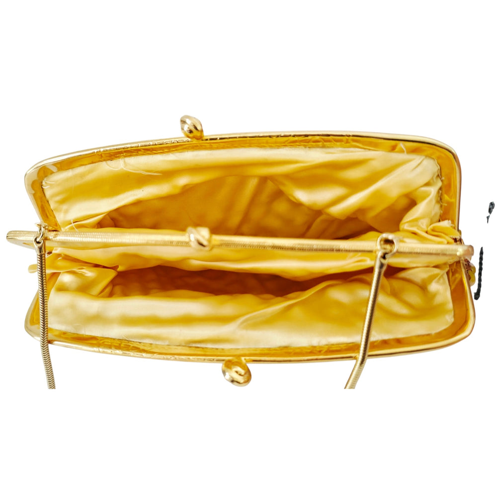 VINTAGE *NEW* 1960's Hand-Made Fancy Beaded Purse Yellow with Gold Strap