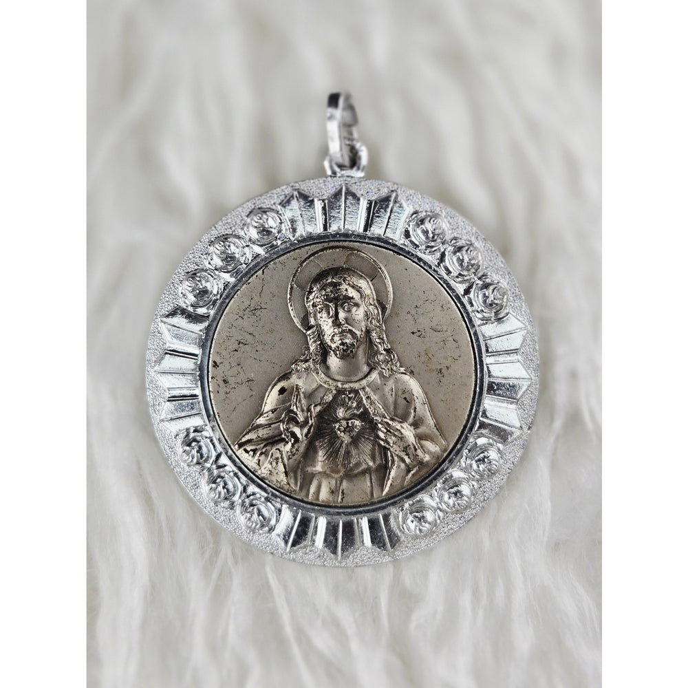 VINTAGE *NEW* 1950's Madonna and Child Silver-Toned Religious Pendant 1.7"