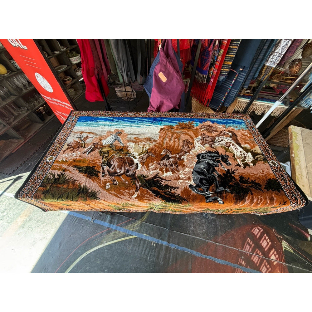 VINTAGE *PRISTINE* 1960's Wild Wild West Lebanese Velvet Tapestry