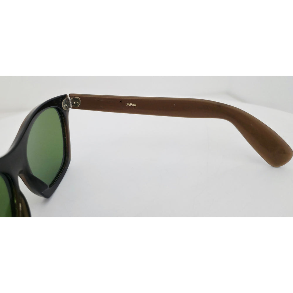 VINTAGE *NEW* 1970's Glam Black and Brown Frame with Green Lens Sunglasses Japan