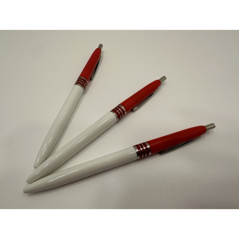 VINTAGE *NEW* Set of 3 Kwik Klik Ballpoint Pens in Case Red/White USA