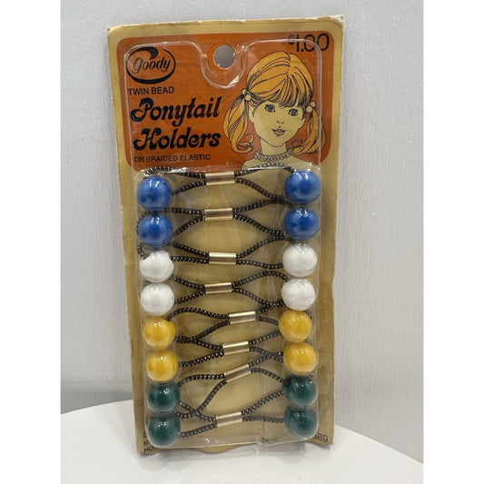 VINTAGE *NEW* 1975 Goody 9689 Medium Twin Bead Ponytail Holders