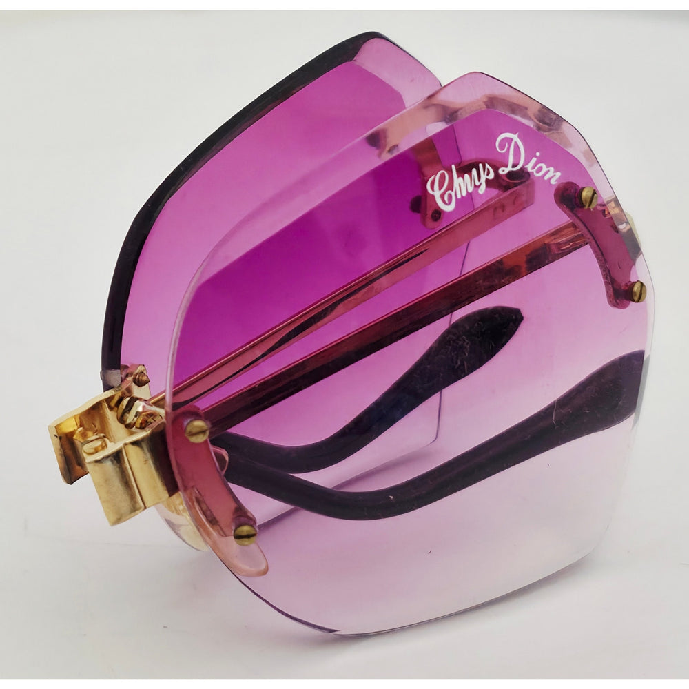 VINTAGE *NEW* 1970's Chrys Dior Gold Folding with Purple Lens Sunglasses & Case