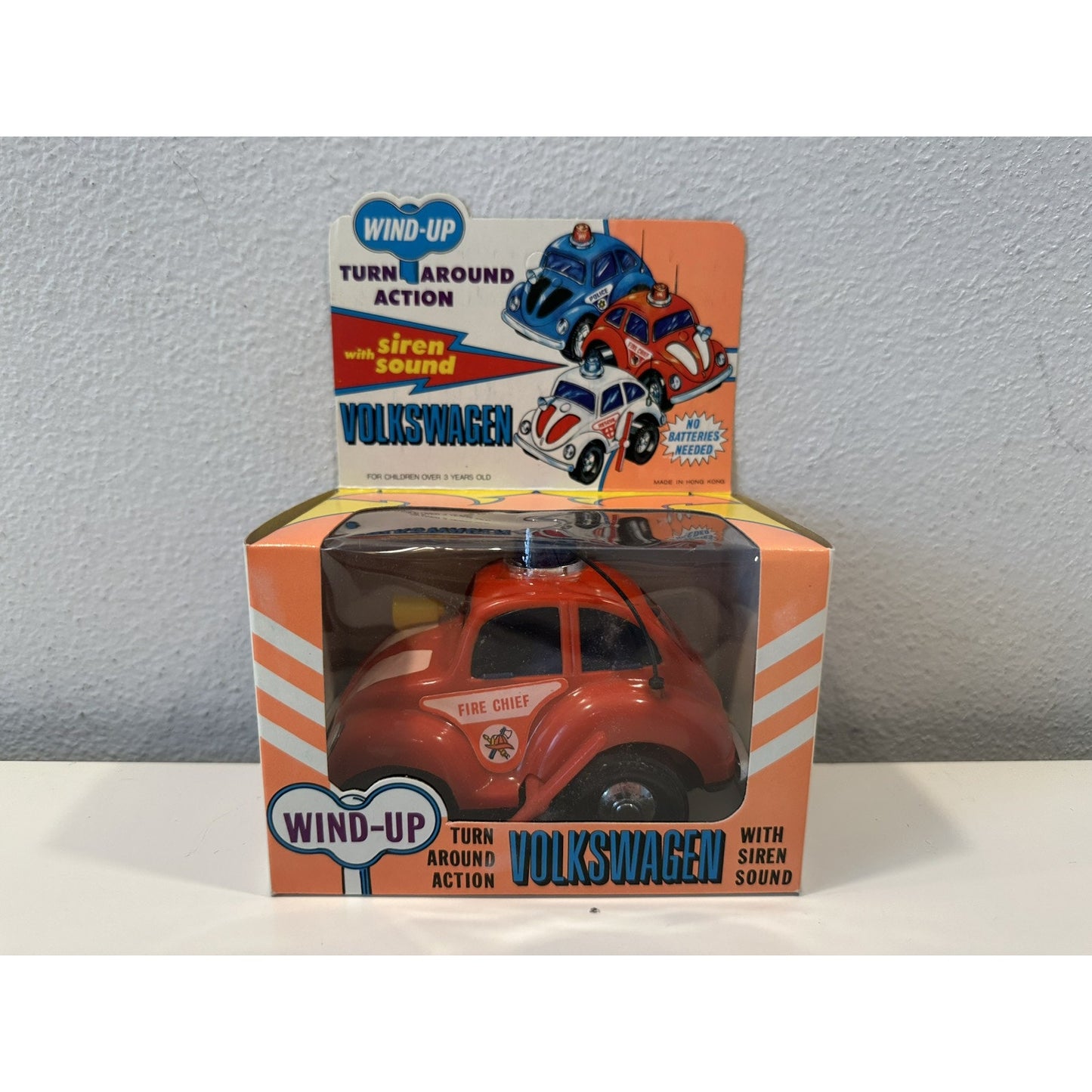 VINTAGE *NEW* 1970's Wind-Up Volkswagen Fire Bug with Siren Sound Turn Around Action