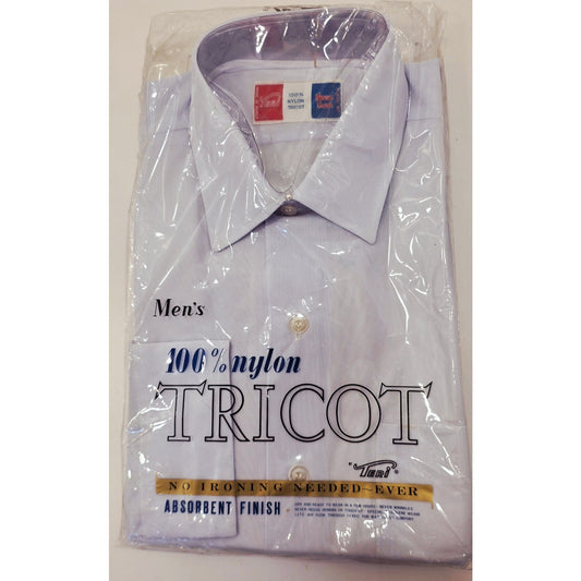 VINTAGE *NEW* 1960's Teri Men's Light Blue Neva Iron Shirt 100% Nylon Sz 15-32