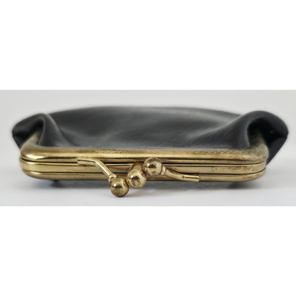 VINTAGE *NEW* 1960's Black with Brass Clasp Two Pocket Change Purse
