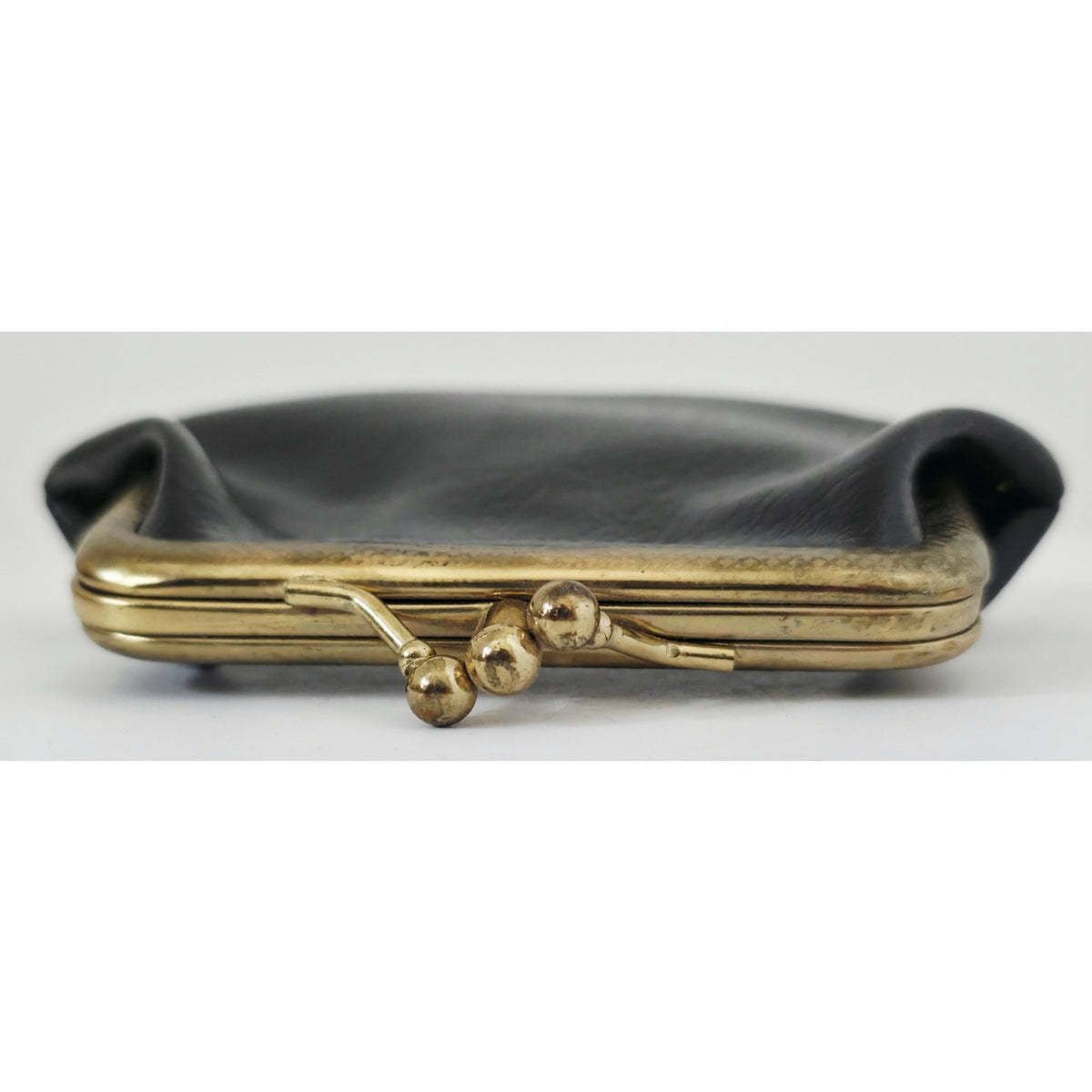 VINTAGE *NEW* 1960's Black with Brass Clasp Two Pocket Change Purse