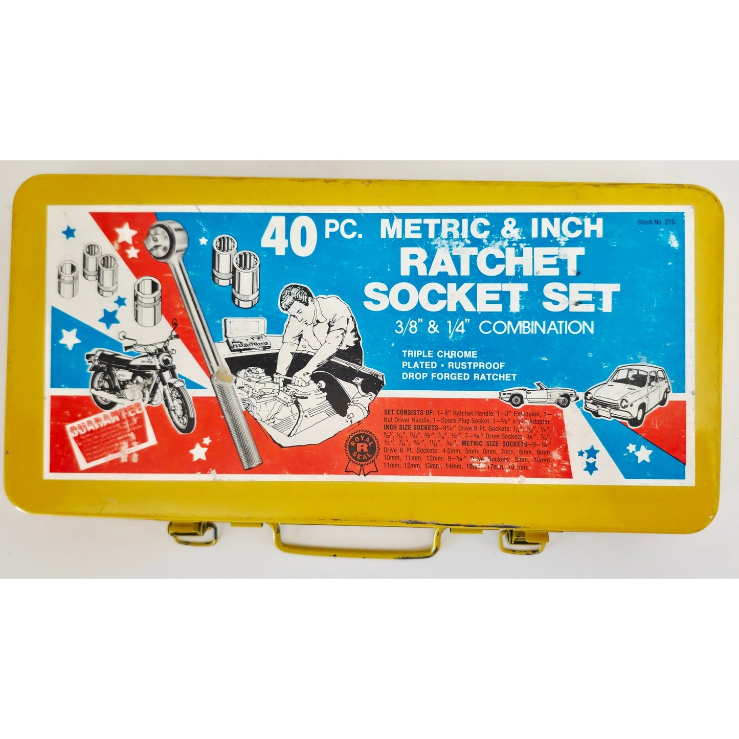 VINTAGE *NEW* 1970's 40 Piece Metric and Inch Rachet Socket Set Triple Chrome