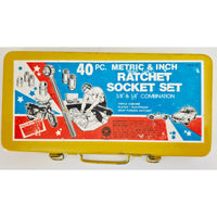 VINTAGE *NEW* 1970's 40 Piece Metric and Inch Rachet Socket Set Triple Chrome