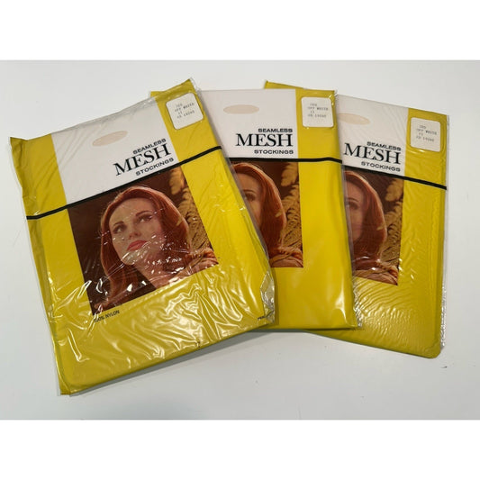 VINTAGE *NEW* 1950's Hosiery Seamless Mesh-Off White Sz 11 X 3-pk