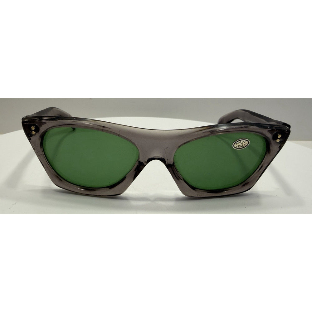 VINTAGE *NEW* 1970's Glam Unisex Sunglasses Gray Square Frame/Green Lens ITALY
