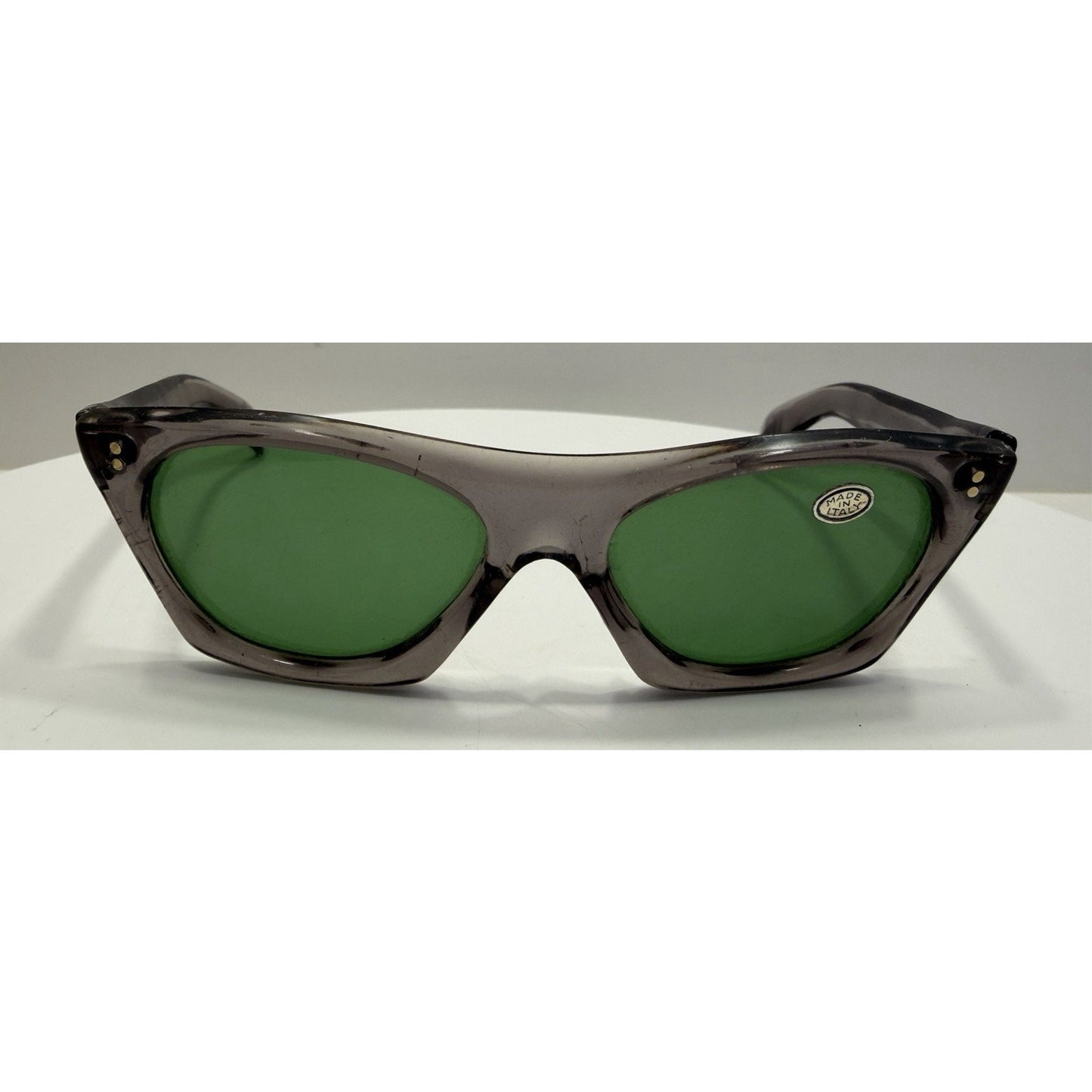 VINTAGE *NEW* 1970's Glam Unisex Sunglasses Gray Square Frame/Green Lens ITALY