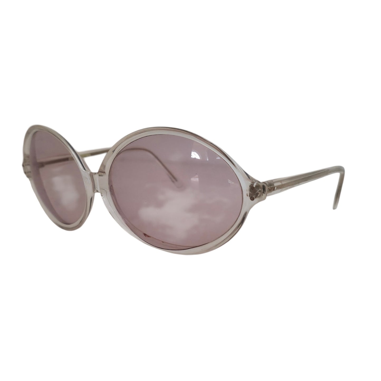 VINTAGE *NEW* 1970's Unisex Sunglasses Clear Oval Frame with Light Pink Lens