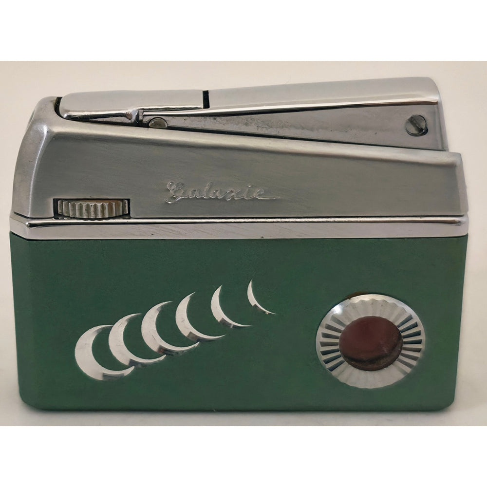 VINTAGE *NEW* 1960's Galaxie Green and Silver Butane Lighter Japan