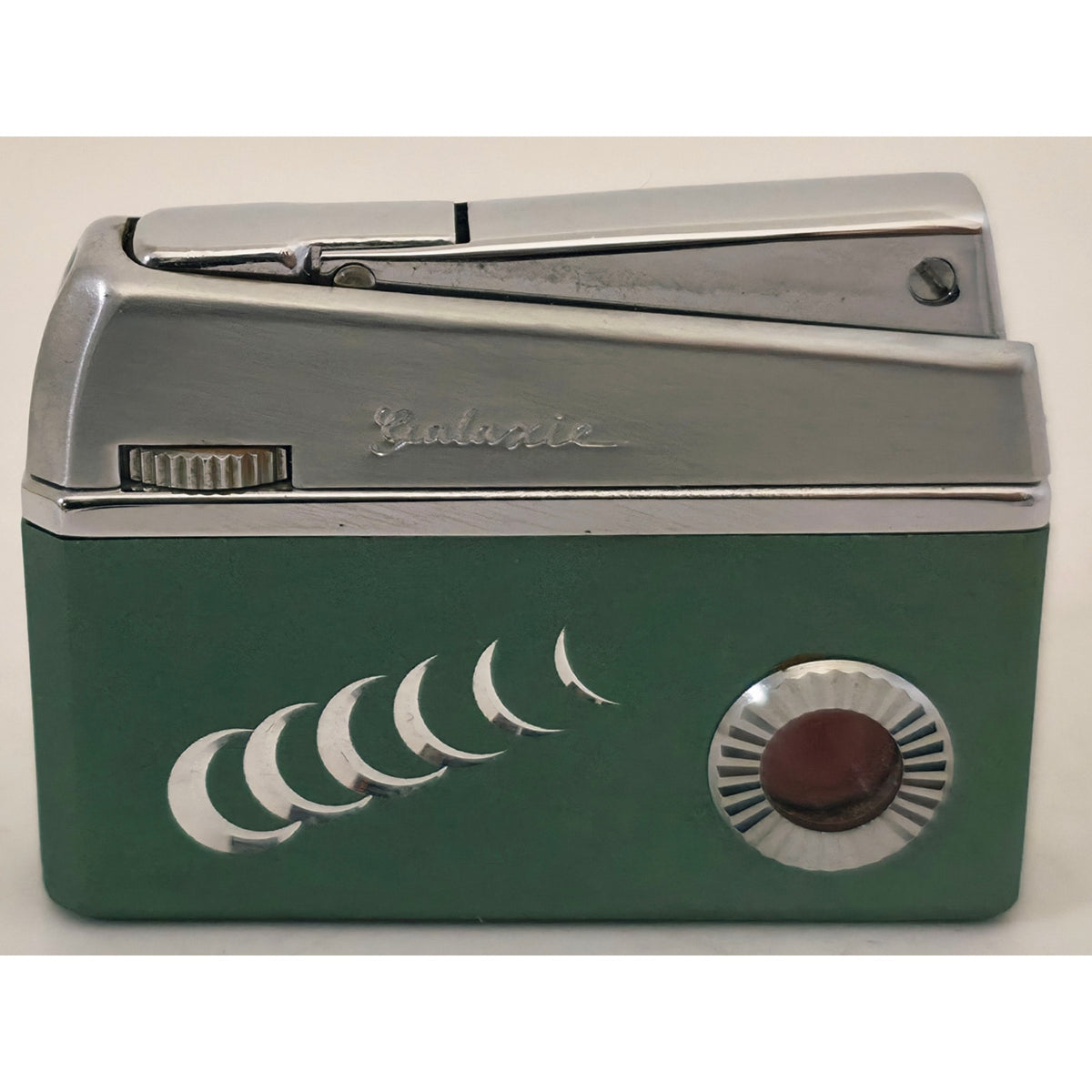 VINTAGE *NEW* 1960's Galaxie Green and Silver Butane Lighter Japan
