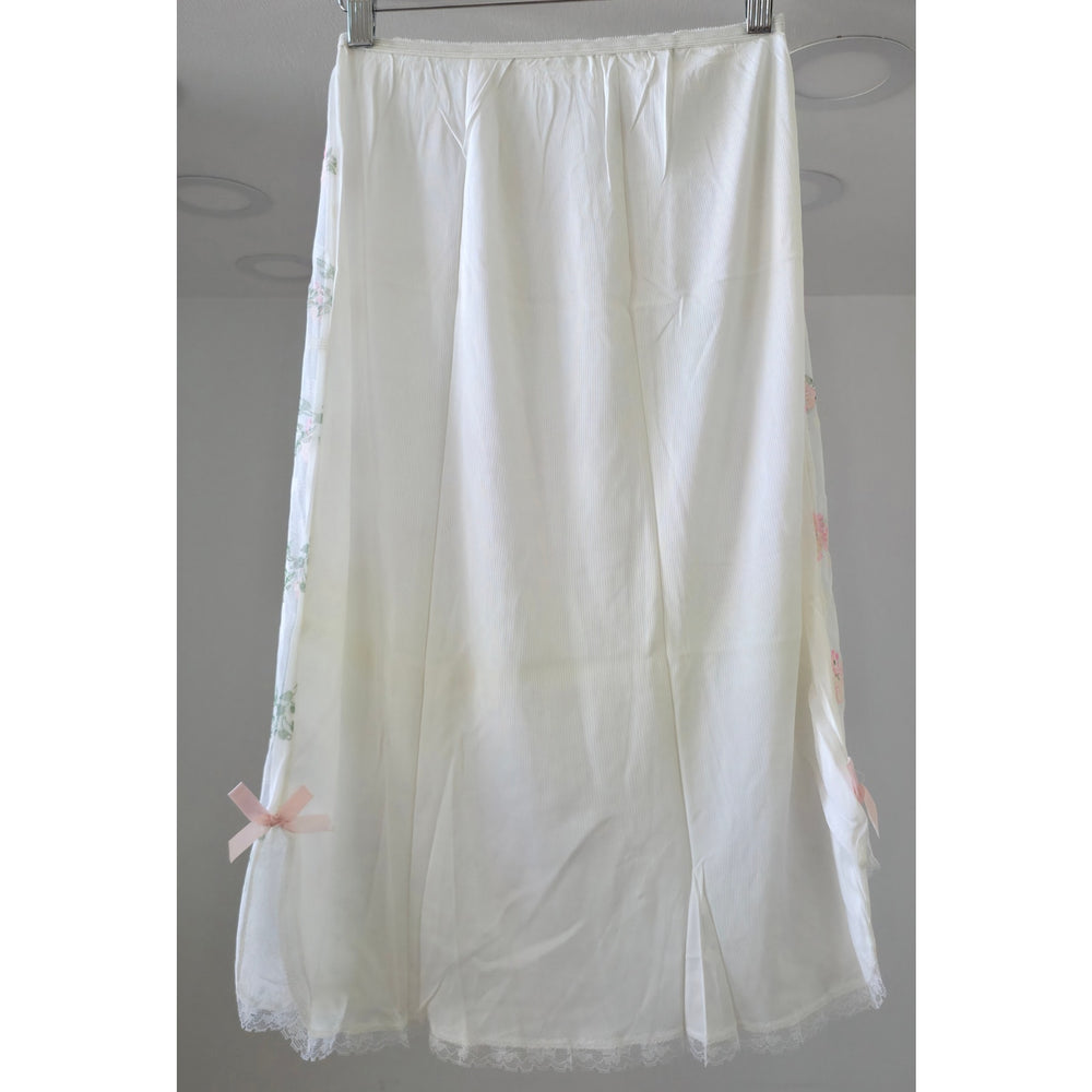 VINTAGE *NEW* 1960's Women's White Lined Slip Skirt with Flowers Size S