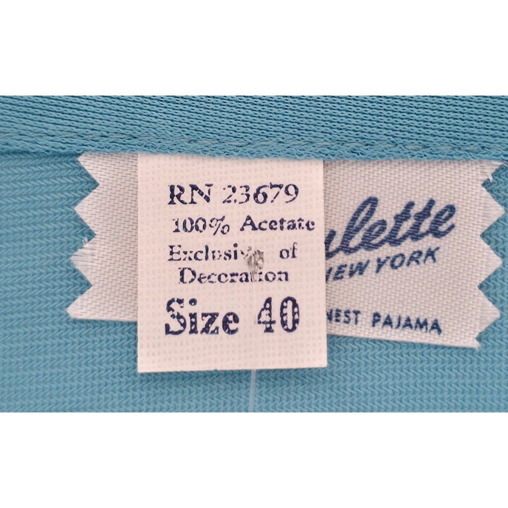 VINTAGE *NEW* 1960's  Women's Blue Pajama Set with White Trim 100% Acetate Size 40