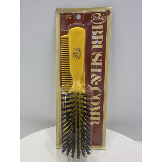 VINTAGE *NEW* 1975 Goody #9104 Brush & Comb Nylon Bristle Matching Set - Yellow