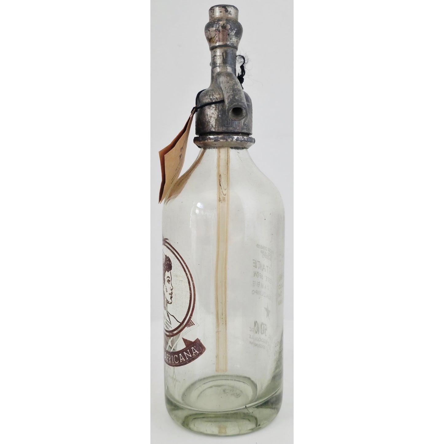 VINTAGE *PRISTINE* 1950's Art Thang Soda La Africana Seltzer Glass Bottle Argentina