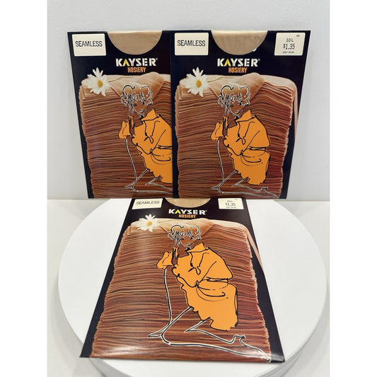 VINTAGE *NEW* 1960's Kayser Hosiery-Seamless-Deep Beige-Size 10L 3-Pair