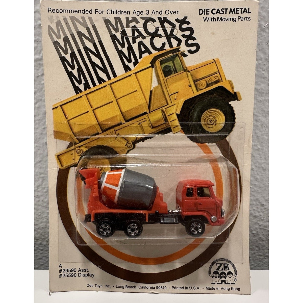 VINTAGE *NEW* 1980's Zee Mini Macks Metal Orange Cement Mixer Die-Cast Toy