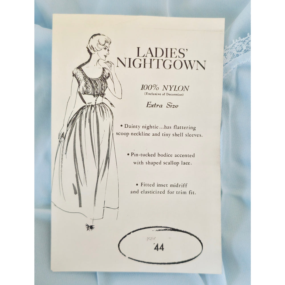 VINTAGE *NEW* 1960's Women's Light Blue Nightgown w/Lace Trim 100% Nylon Size 44