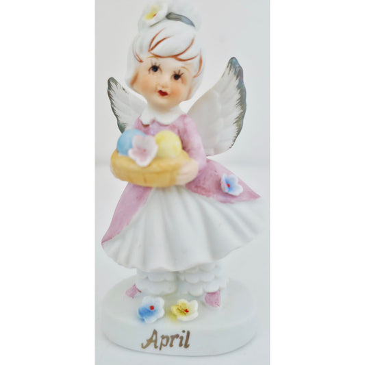 VINTAGE *NEW* 1950's April Girl Birthday Angel Figurine Porcelain Made in Japan