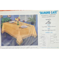 VINTAGE *NEW* Diamond Lace Square 52"X70"" Flannel Back Tablecloth USA - Orange