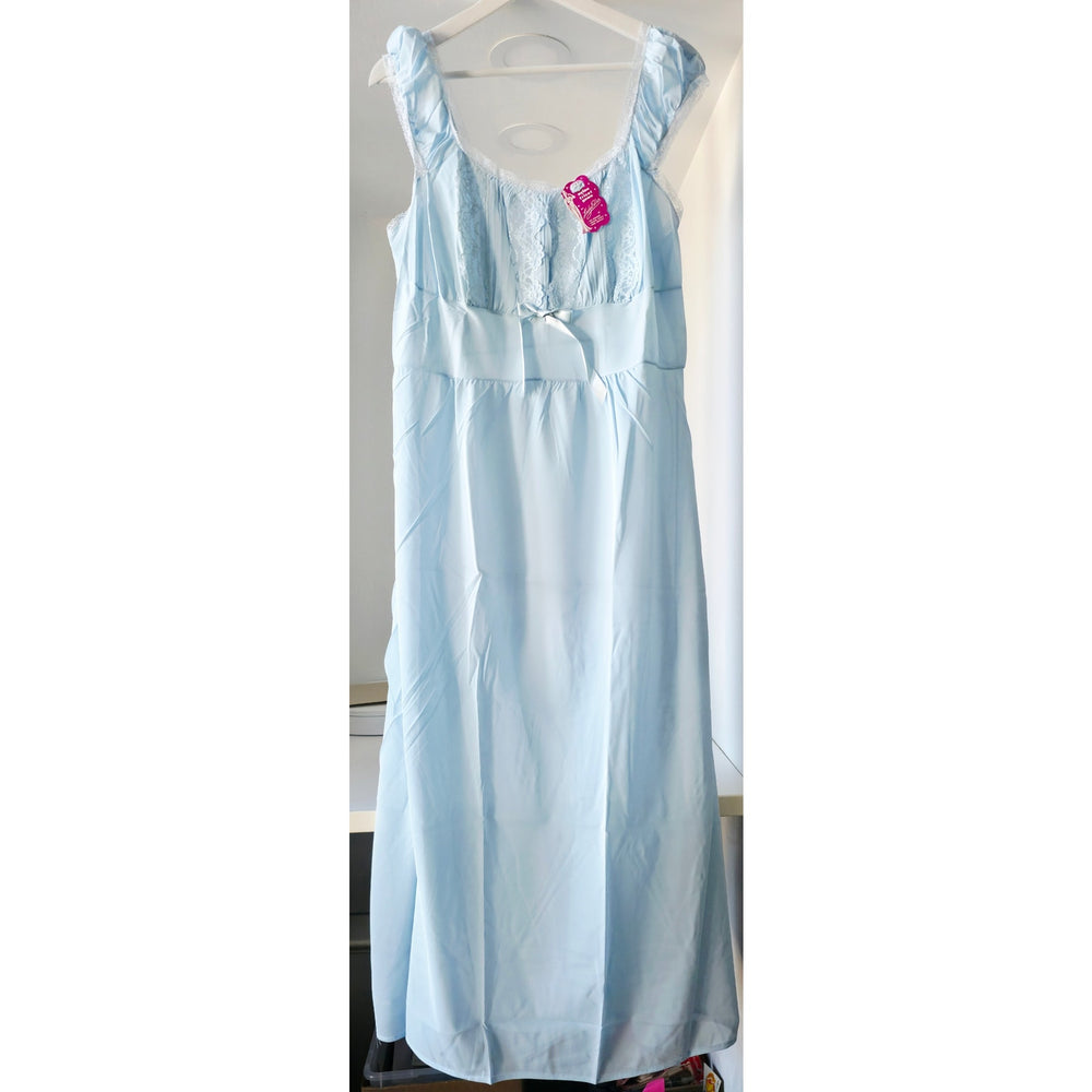 VINTAGE *NEW* 1960's Women's Light Blue Nightgown w/Lace Trim 100% Nylon Size 44