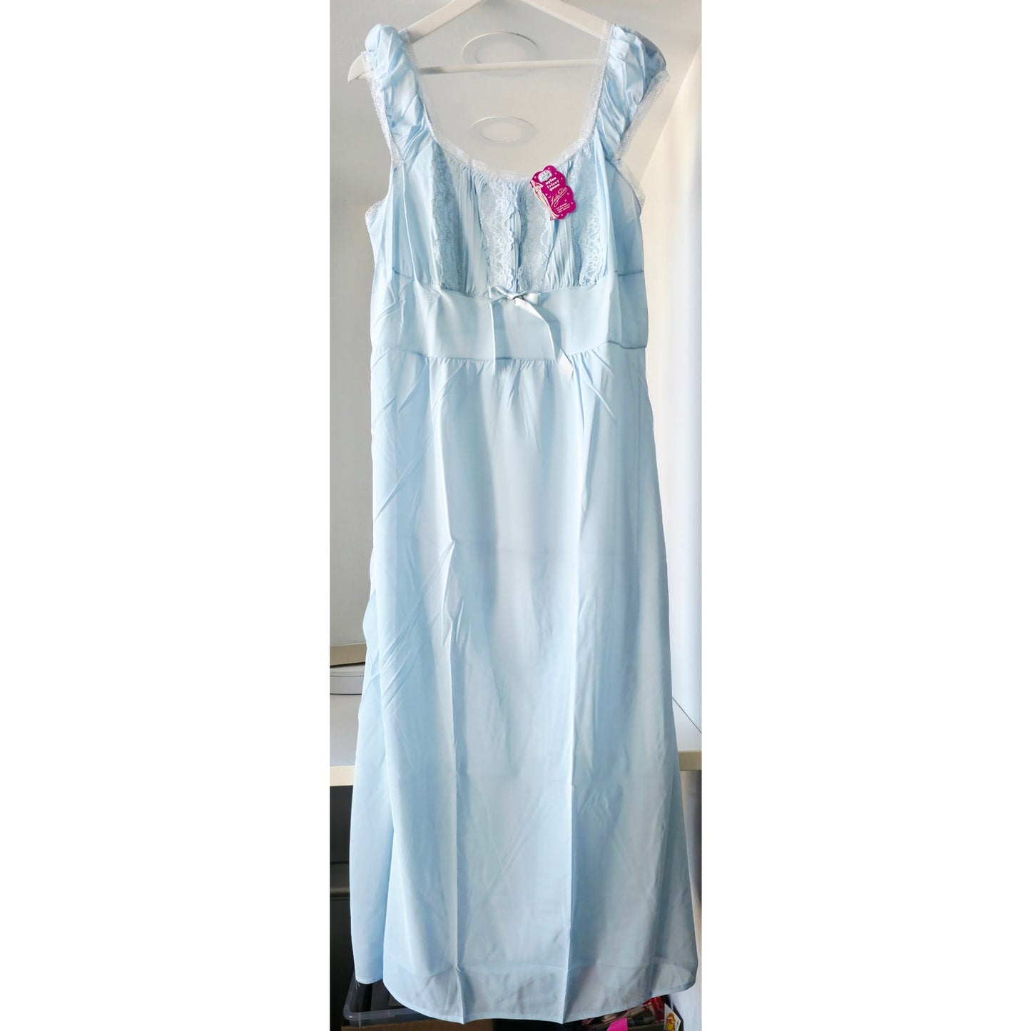 VINTAGE *NEW* 1960's Women's Light Blue Nightgown w/Lace Trim 100% Nylon Size 44