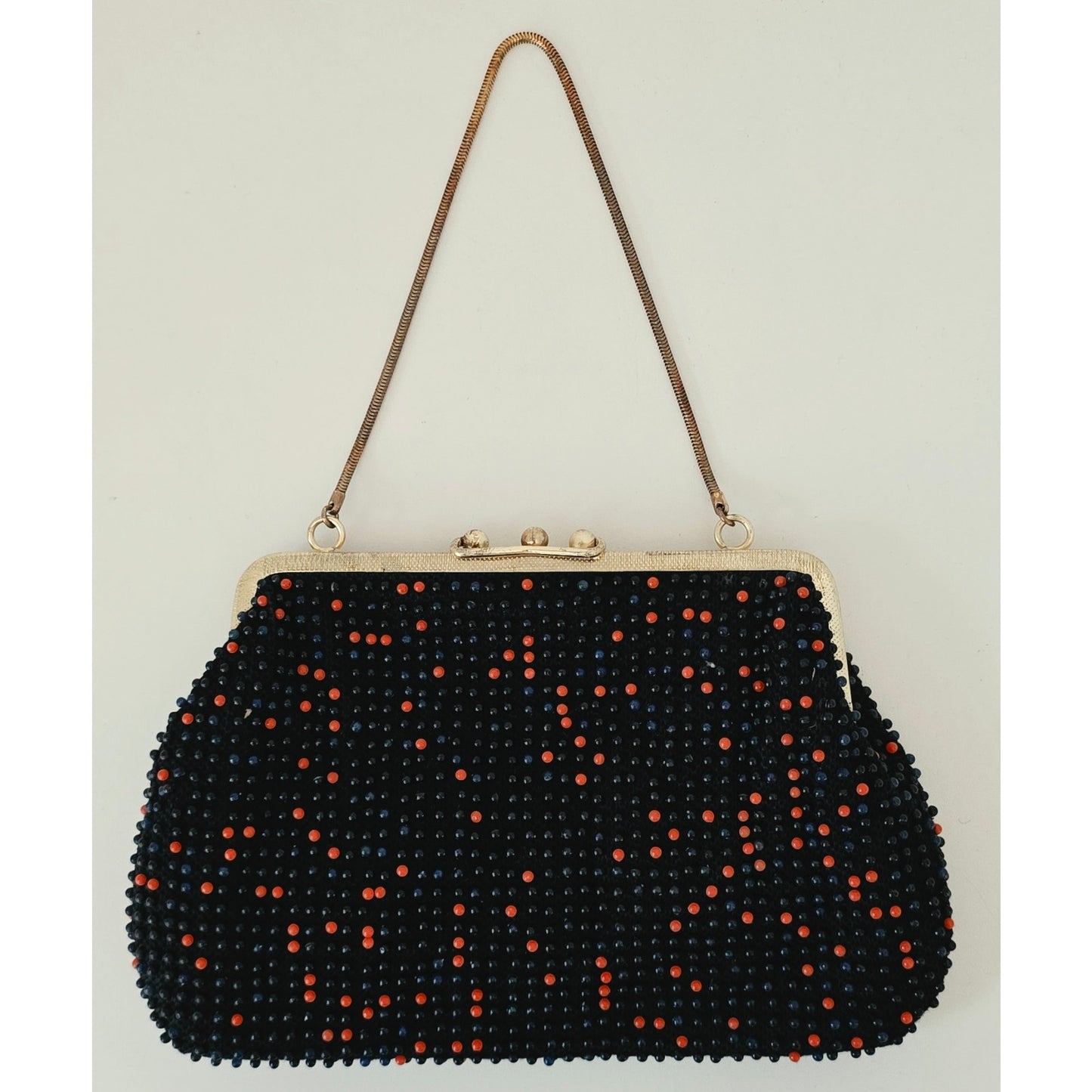 VINTAGE *NEW* 1960's Safco Black and Red Fancy Beaded Purse with Strap