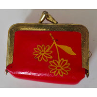 VINTAGE *NEW* 1960's Red with Gold Flowers and Inside Mirror Change Purse