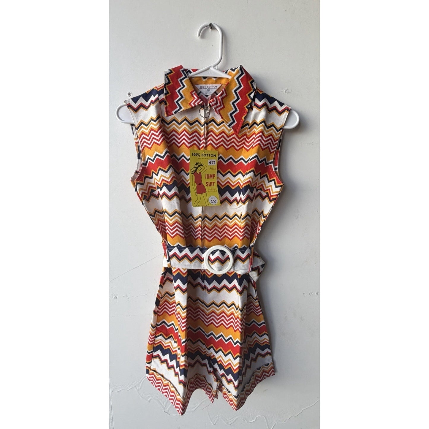 VINTAGE *NEW* 1960's Chevron Print Romper with Belt Size 12 (Fits like 4-6)