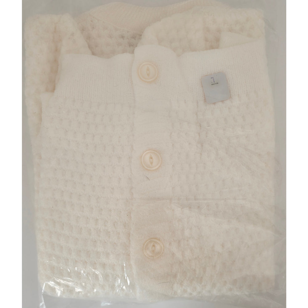 VINTAGE *NEW* 1960's Women's White Collared Button Down Sweater 100% Nylon Sz 38