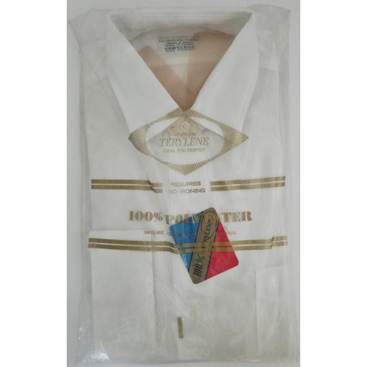 VINTAGE *NEW* 1960's Men's White Collared Shirt 100% Terelyne Poly Size 15-33