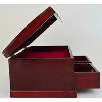 VINTAGE *NEW* 1970's Cherry Brown Wooden Jewelry Box with Ornamental Design