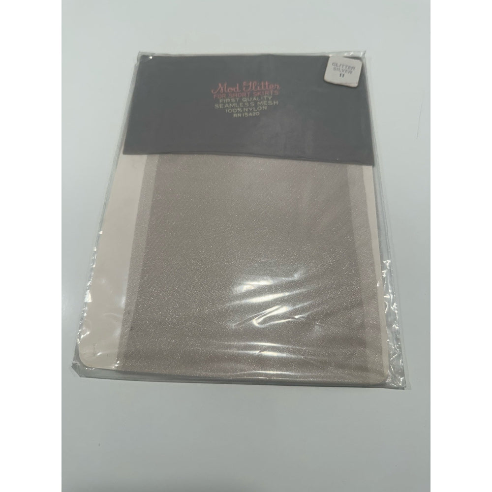 VINTAGE *NEW* Mod Glitter Hosiery-Silver Glitter Sz11M X 2 Pair