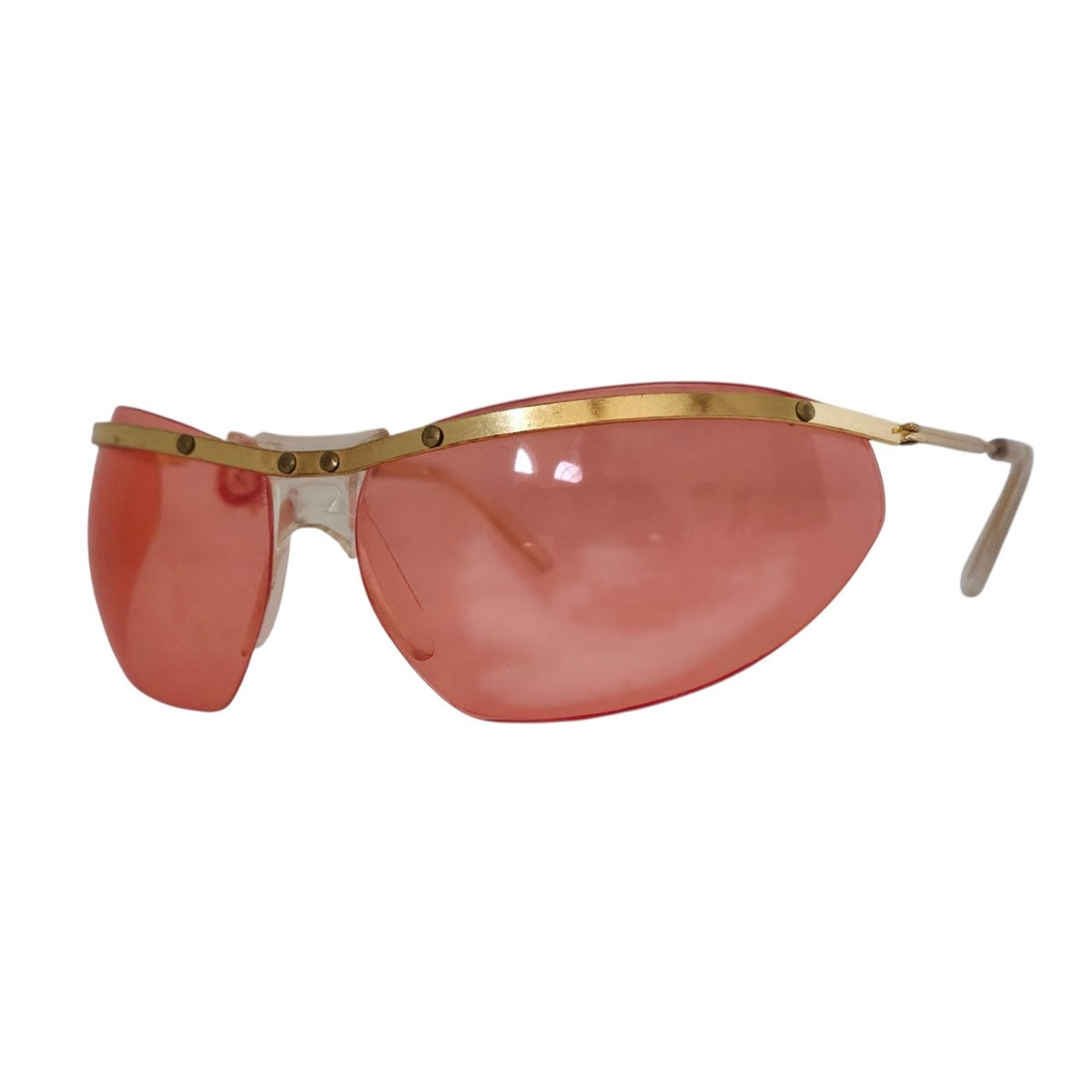 VINTAGE *PRISTINE* 1970's Unisex Sunglasses Gold Frame with Pink Lens Sunglasses