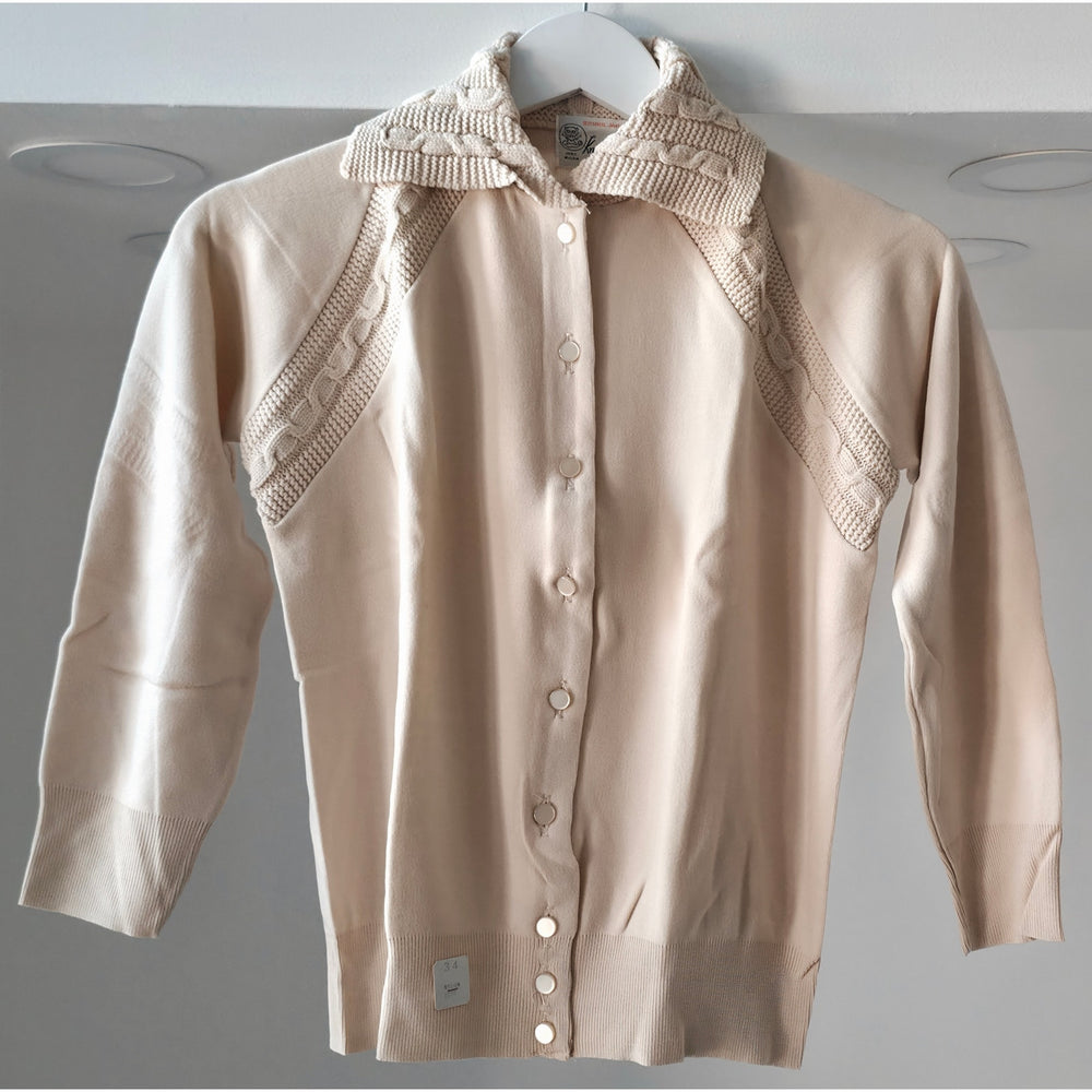 VINTAGE *NEW* 1960's Taupe Collared Women's Sweater w/Buttons 100% Nylon Size 34