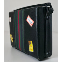 VINTAGE 1970's Heritage Travel Clock Radio Black w/Red & Green Stripe Case