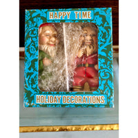 VINTAGE *NEW* 1960's Commadore Happy Time Set of 2 Smiling Holiday Elf Figurines