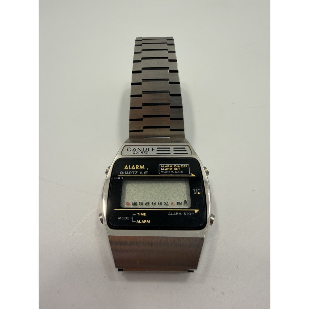 VINTAGE *NEW* 1970's Candle Quartz Digital Alarm Calendar Stainless Steel Watch