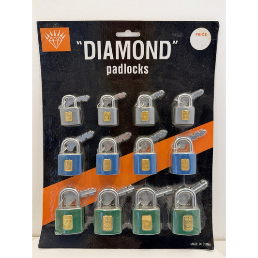 VINTAGE *NEW* 1960'S Diamond Brand Padlock 2 Keys Entire Display/Set of 12