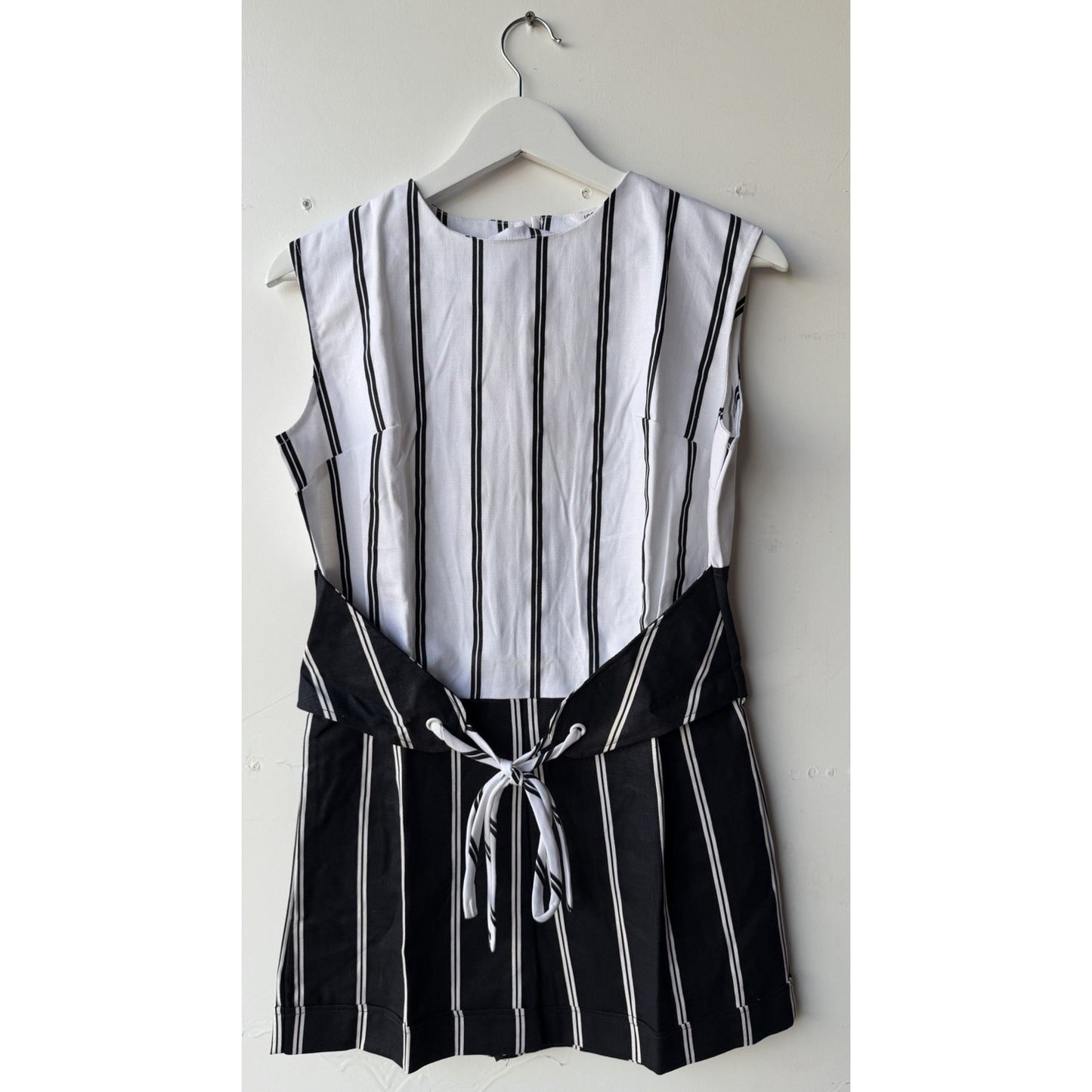 VINTAGE *NEW* 1960's Black & White Striped Waist Tie Romper Size 16 Japan