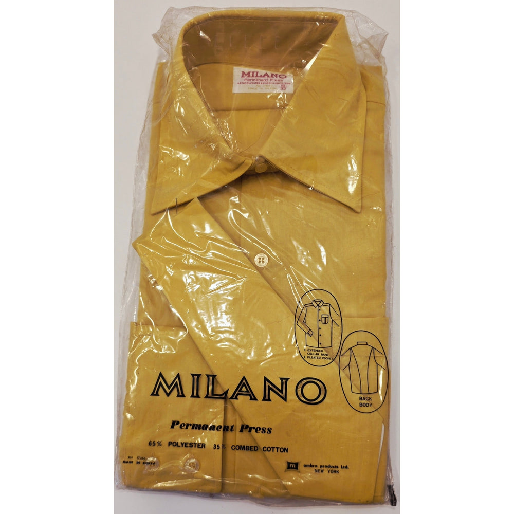 VINTAGE *NEW* 1960's Milano Men's Mustard Collared Shirt Poly/Cotton Blend Size 16-32