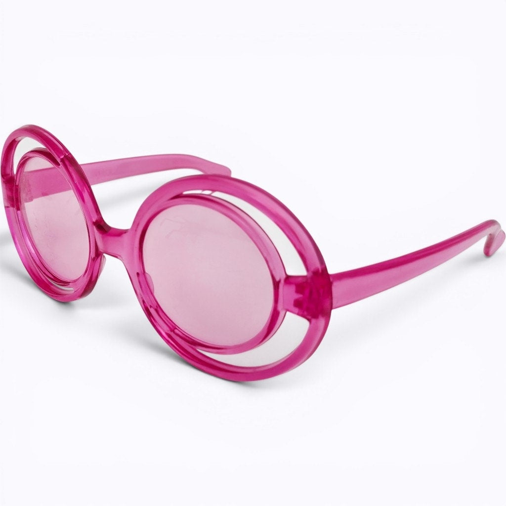 VINTAGE *NEW* 1970's Glam Unisex Pink Round Frame with Pink Lens Sunglasses