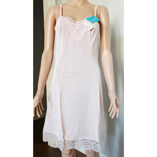 VINTAGE *NEW* 1960's Kayser Light Pink Slip w/ White Lace 100% Nylon Size 32