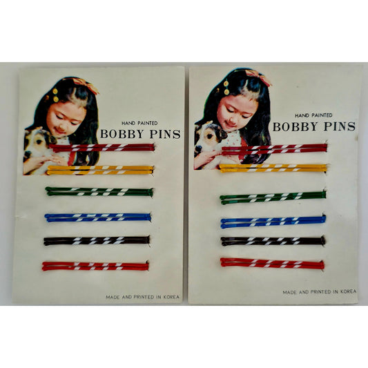VINTAGE *NEW* 1980's Multicolor Hand Painted Bobby Pins Set of 12